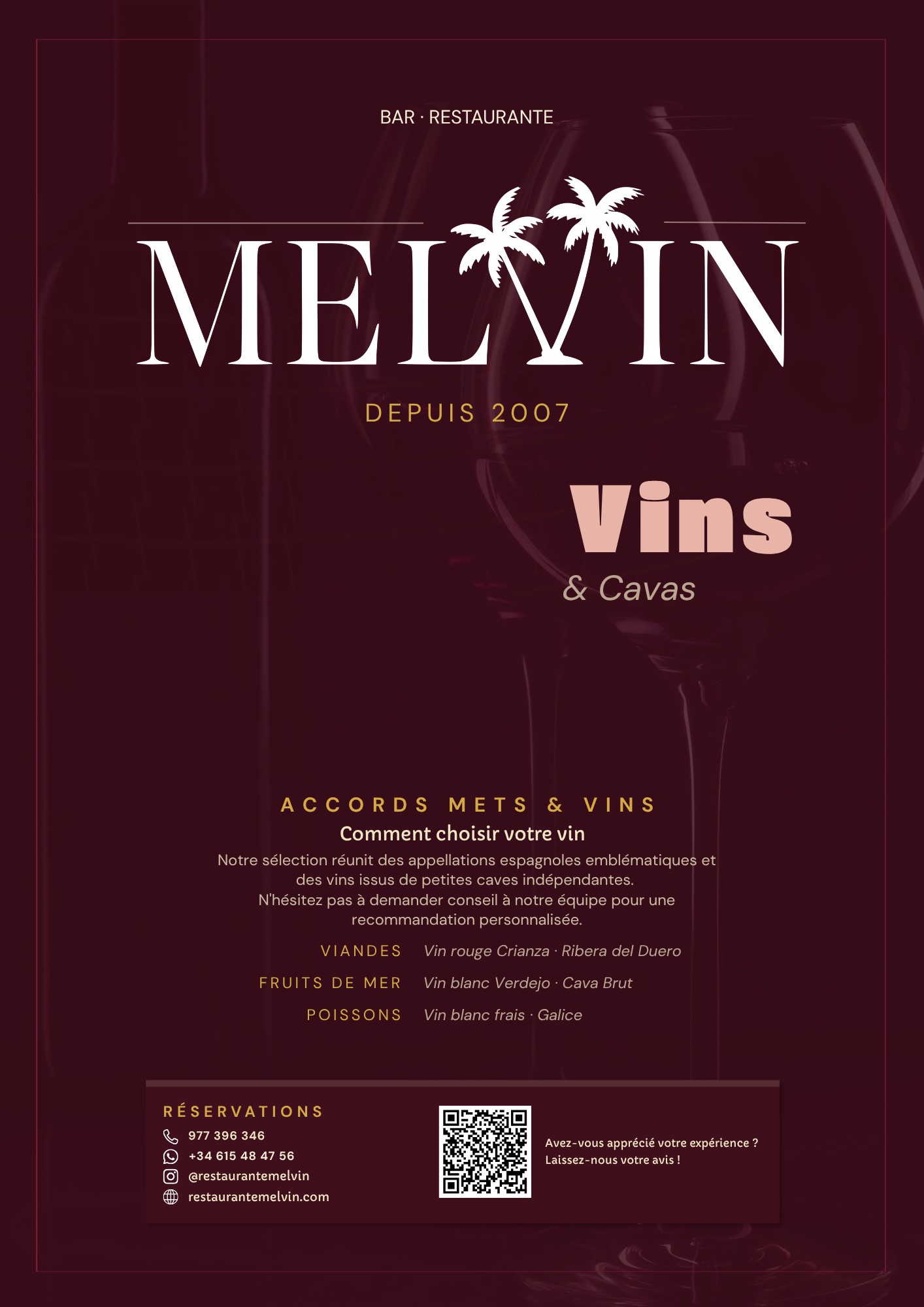 Selección de vinos de la Carta de Vinos del Restaurante Melvin